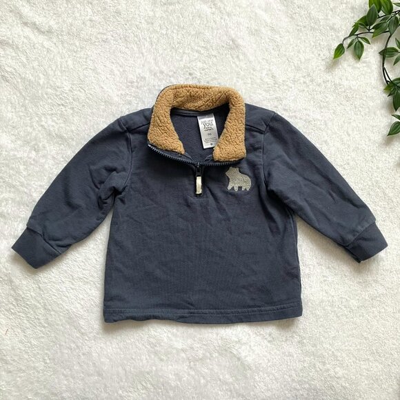 Just One You Carter’s 9M Navy Bear Sherpa Collar Sweater GUC Baby Boy - Picture 1 of 14